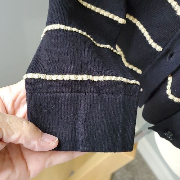 AUGUST SIlk sweater set, tank and button up. Size large. Black with gold strip. - Picture 3 of 10